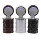 Diamond-faceted car ashtray set with LED lights: brown, white, and black cylinders