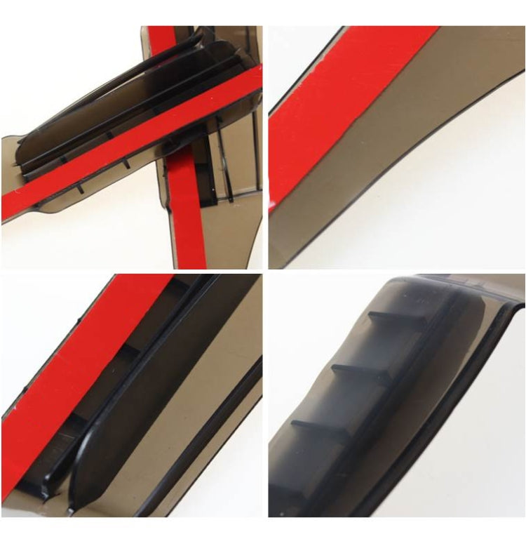 Set of flexible rain boards and channels for car rearview mirrors, close-up details