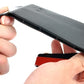 Flexible rearview mirror rain deflector being installed by hand, black shield