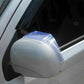 Installed transparent rain shield on car side mirror with flexible cover