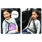 Car seat belt adjuster pad with grey mesh and purple side panel, rounded