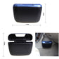 Mini car storage bin with size diagram: black body, blue lid strip