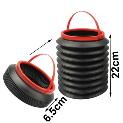 Collapsible black car container with red rim and handle; shown with 22cm height