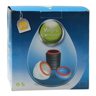 Retail box showing Magic Container folding car bin with pictured collapsible container