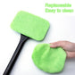 Replaceable green microfiber cleaning pads with hand holding one