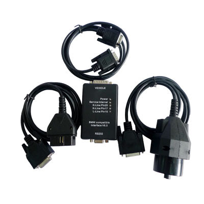Diagnostic interface cable set with adapters and RS232 module for vehicle use