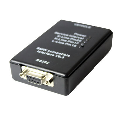 Black RS232 diagnostic interface box with 9-pin D-Sub connector