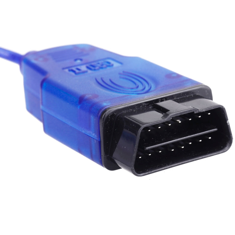OBDII diagnostic connector end on blue cable housing