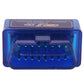 Blue mini OBD-II code reader scanner showing OBD port pins