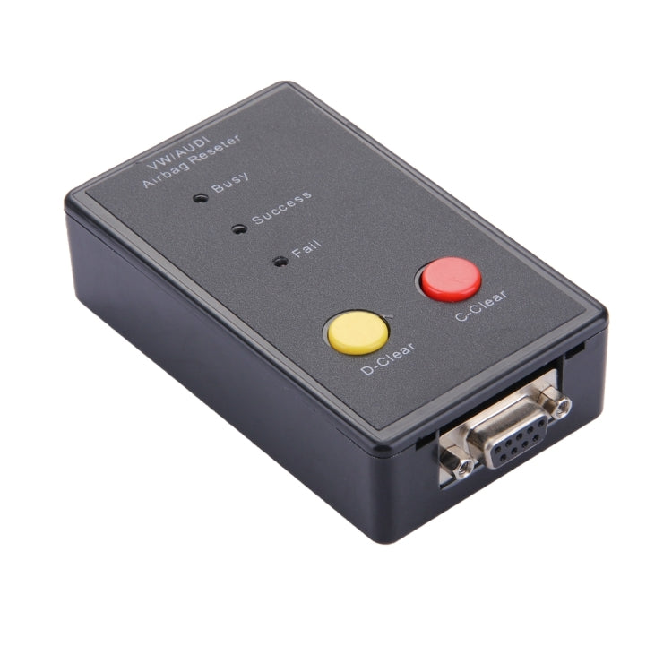 Airbag reset tool for VW/Audi with red and yellow buttons and side port