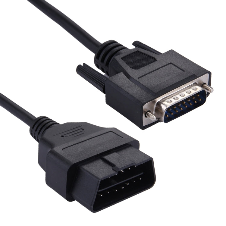 Airbag reset cable with DB-style connector and OBD plug, black cable