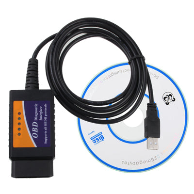 OBD-II USB diagnostic interface with USB cable and included disc
