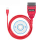 Red VAG KKL USB interface adapter with coiled cable and installation CD.