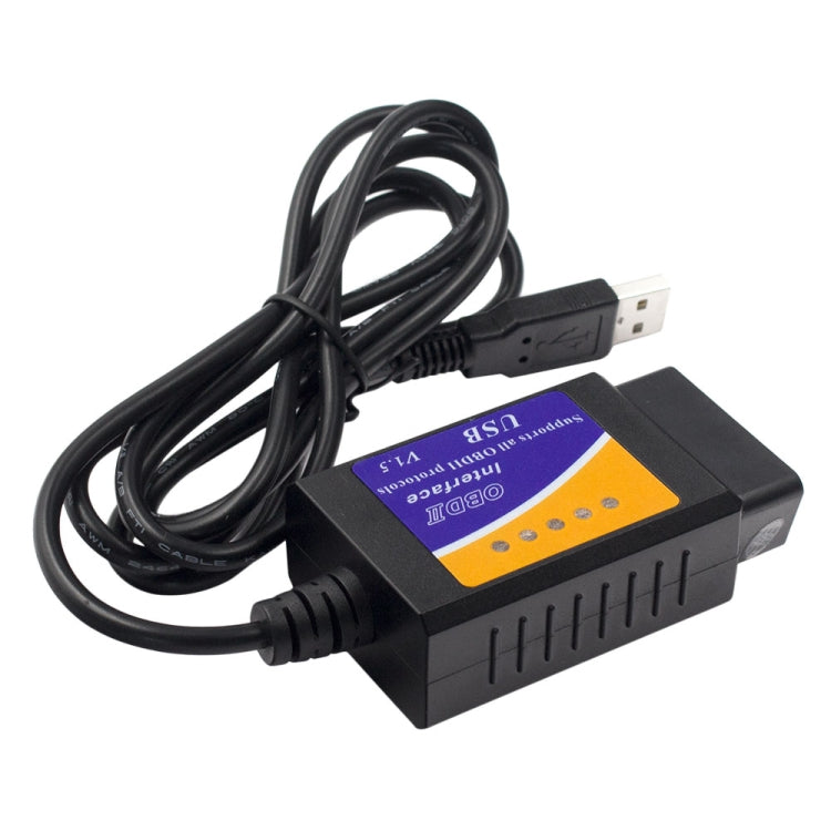OBDII USB diagnostic interface with USB connector cable, black housing