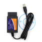 OBDII USB diagnostic scanner with USB cable and disc, orange and purple side label