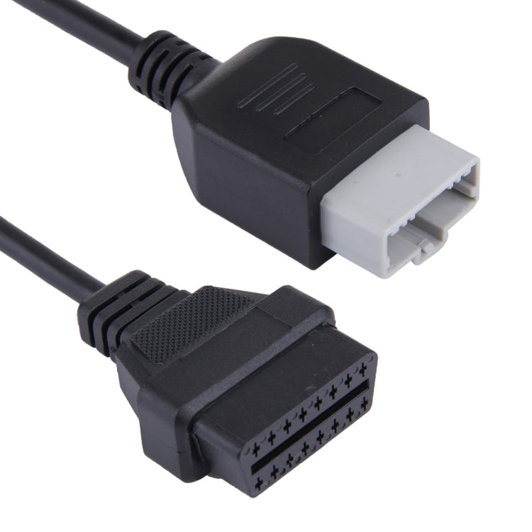OBDII 5-pin to 16-pin cable, close-up of molded connectors on black cord
