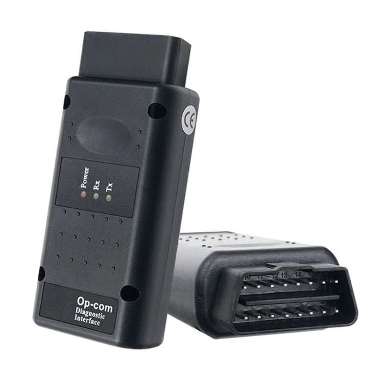 OBD diagnostic interface tool with LED indicators and plug, black handheld design