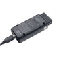 Black OBD diagnostic interface tool with side connector and indicator panel
