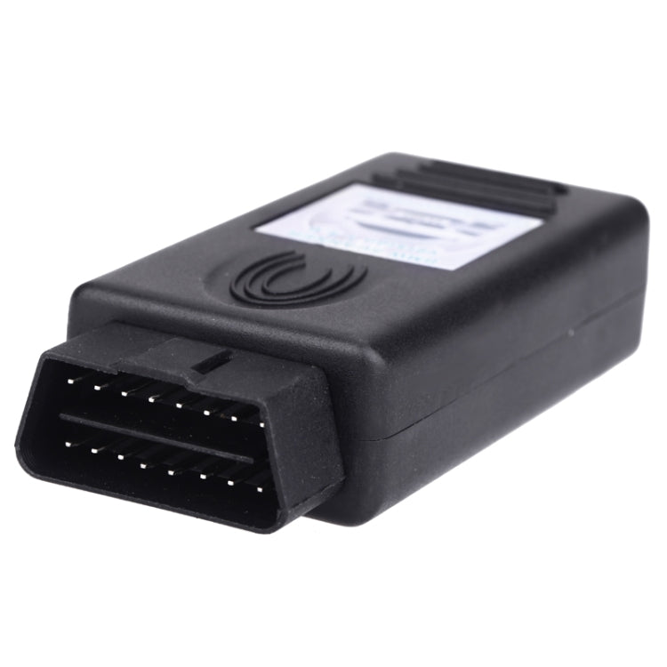 Black vehicle diagnostic scanner module with front OBD-style port and logo