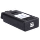 Black vehicle diagnostic scanner device with RJ-style and side label