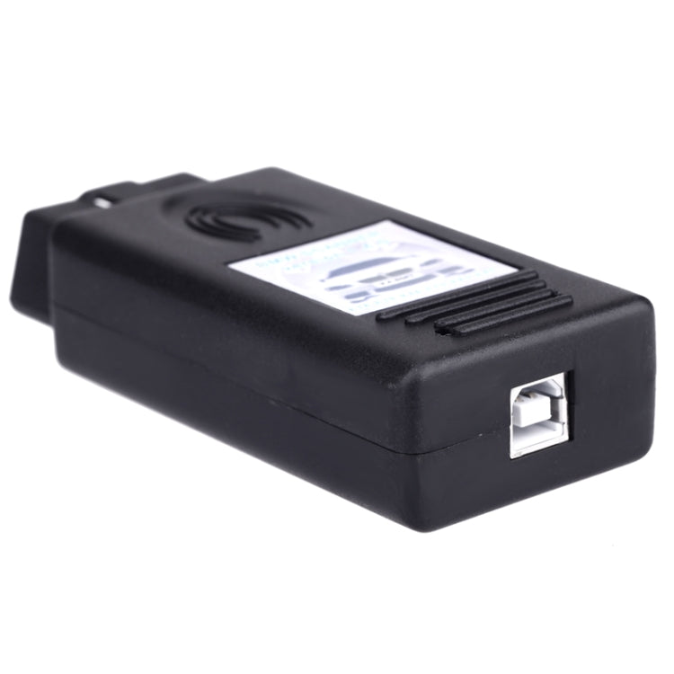 Black vehicle diagnostic scanner device with RJ-style and side label