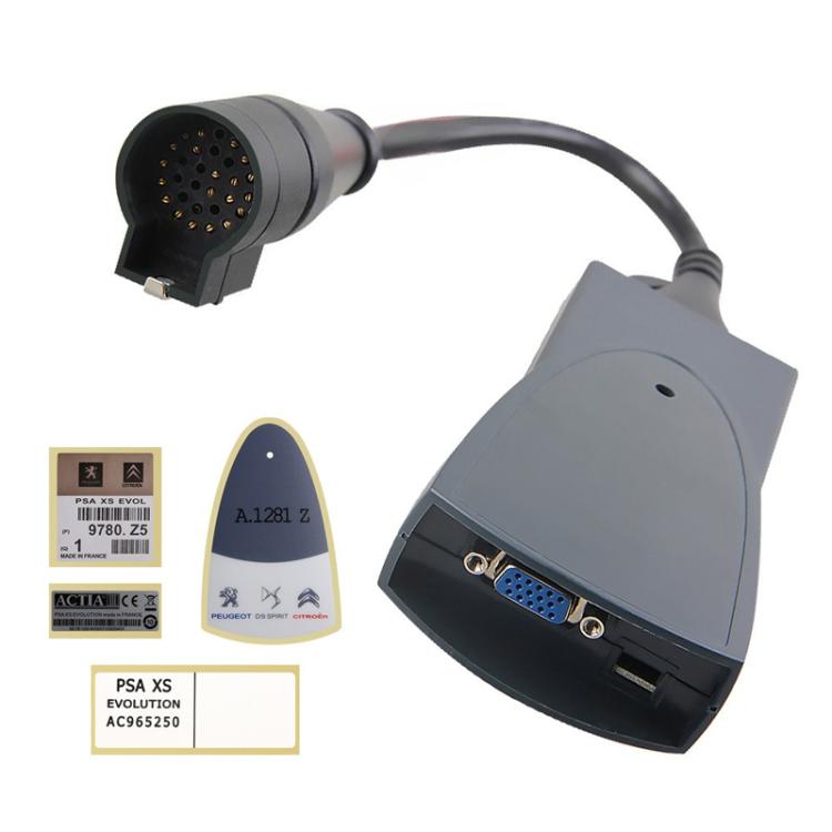 OBDII diagnostic interface cable with round multi-pin connector and grey housing