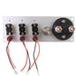 Ignition switch panel backplate with three rocker switches and attached wire harness