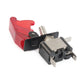 Red flip-cover switch with black housing, side mounting tabs