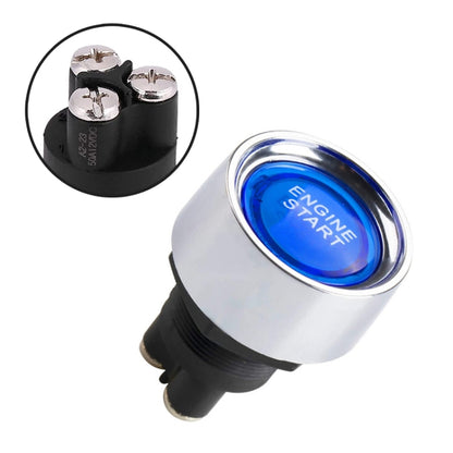 Blue engine start push button switch with metal terminals and blue backlit insert