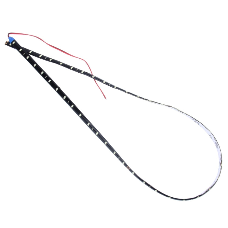 Flexible waterproof LED strip light, 90cm, black strip with red/black wires, unlit