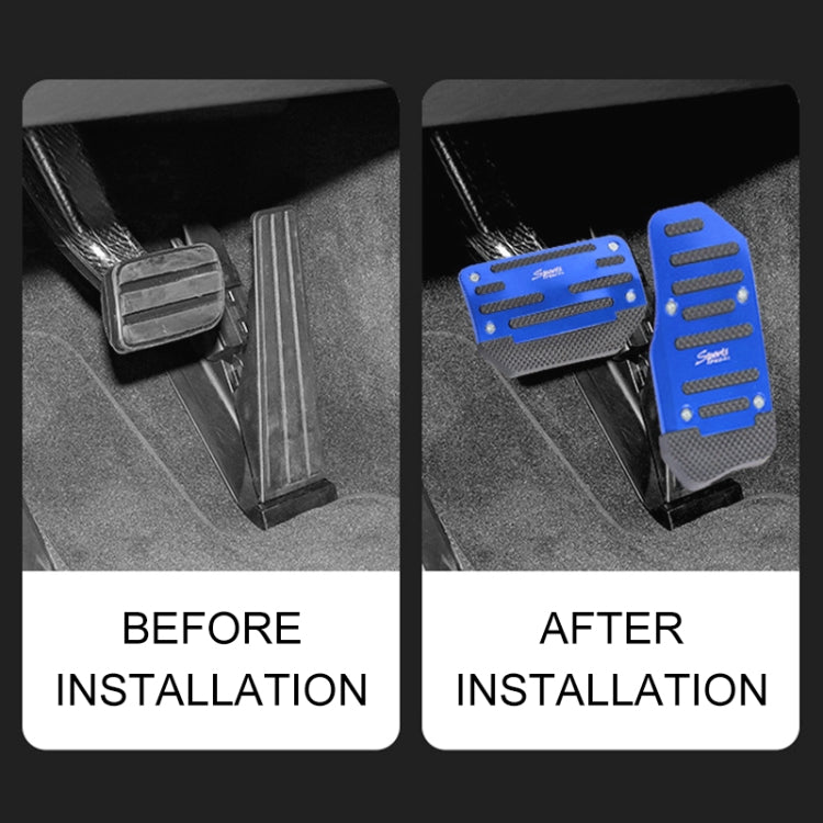 Blue universal non-slip pedal pads installed on car floor, textured rubber traction