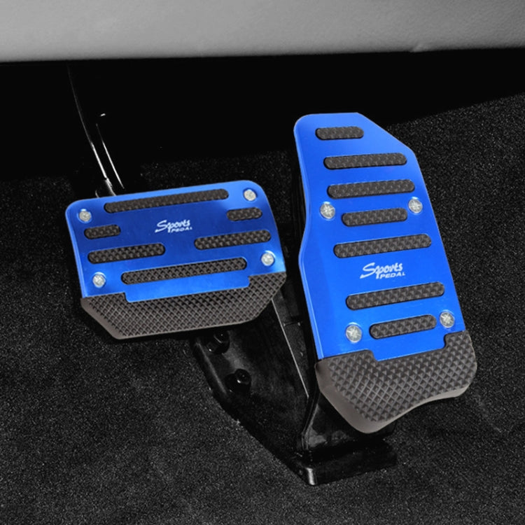 Pair of blue universal non-slip car pedal pads mounted inside the vehicle
