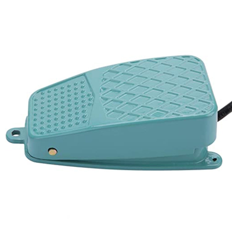 Anti-slip foot pedal switch, turquoise base with textured top grip and raised dot area