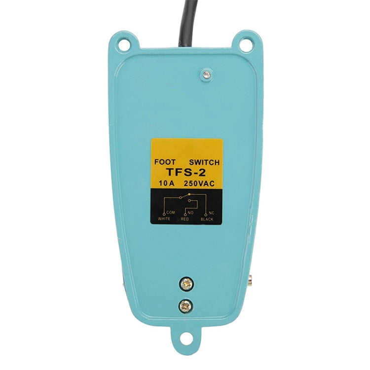 Anti-slip foot pedal switch with turquoise housing and terminal label panel