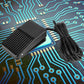 Black plastic foot pedal switch with cable, textured top in close-up