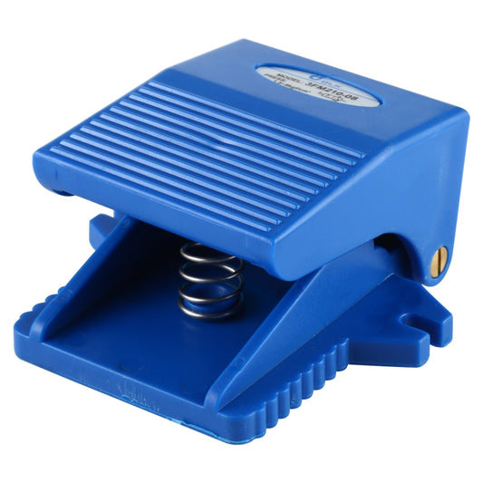 Blue plastic foot valve pedal switch with spring mechanism, anti-slip base