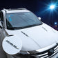 Car hood air vent grille decal on white vehicle, chrome and black