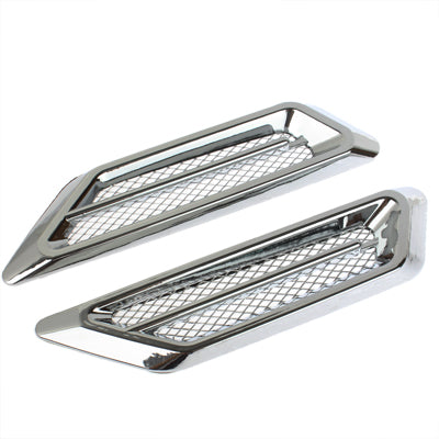 Silver car grille mesh decoration stickers, pair, long vent-style frames with diamond mesh