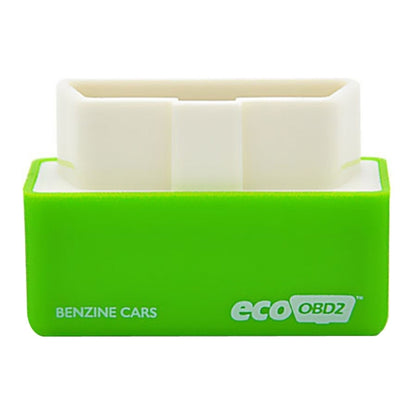 Green OBD2 tuning box with BENZINE CARS label and ecoOBD2 logo