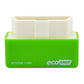 Front view of green OBD2 tuning box with BENZINE CARS and ecoOBD2