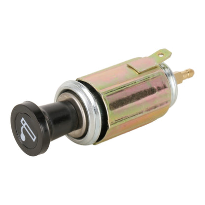 Car cigarette lighter socket with black button, chrome collar, and gold tip connector