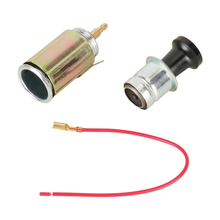 Car cigarette lighter socket with two wiring leads and metal barrel connector