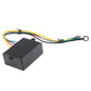 Black control module with multicolor wire leads and metal ring connector
