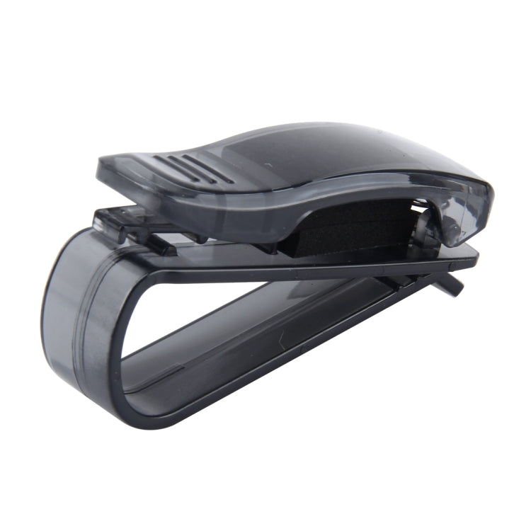 Black sunglass clip side profile with hinged arm and mounting base