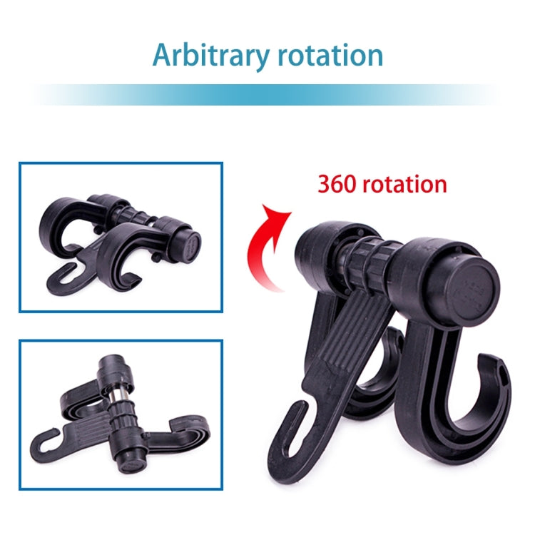 Black adjustable double hook headrest hanger with 360-degree rotation design