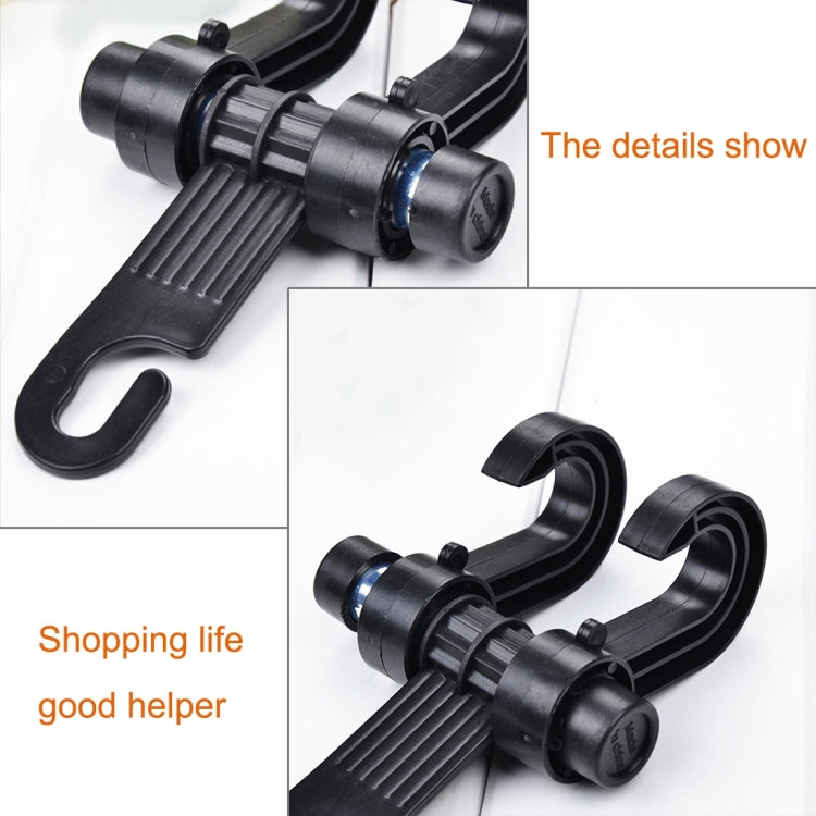 Black double hook headrest hanger showing side detail and U-shaped hooks