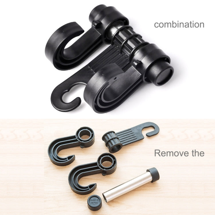 Black double hook headrest hanger with accessory parts laid out for installation
