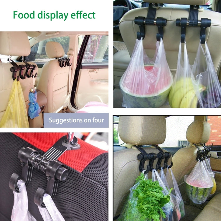 Black seat headrest double hook hanger holding multiple grocery bags