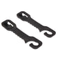 Two-piece black car seat hook with curved loops and ribbed strap