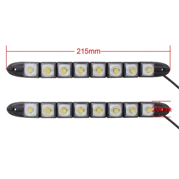 215mm long, 20mm wide black LED daytime running light bar with 8 square LEDs